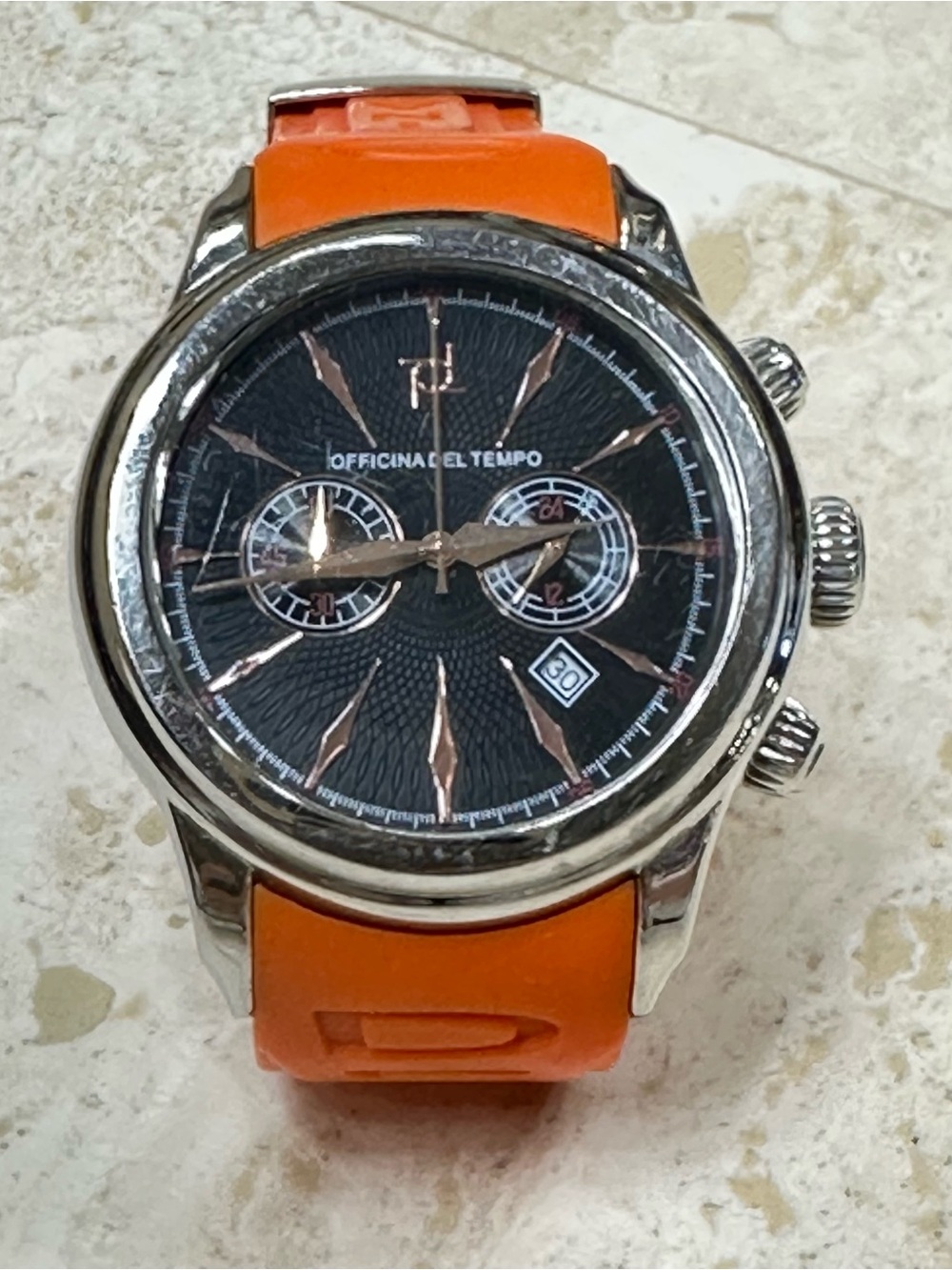 OFFICINA DEL TEMPO Orange Strap Chronograph Sport Wristwatch🌸
